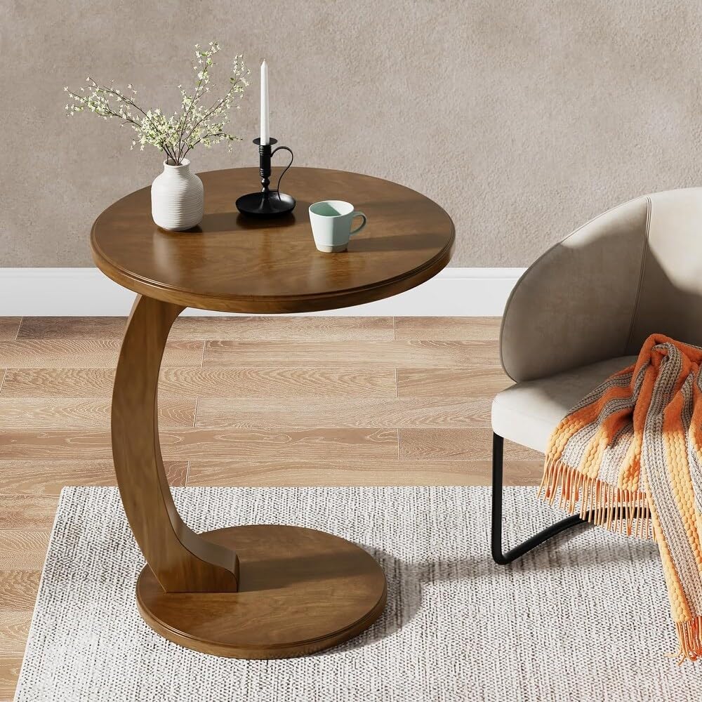 WOOYNEX Round C Shaped End Table for Living Room, Sofa Side Table